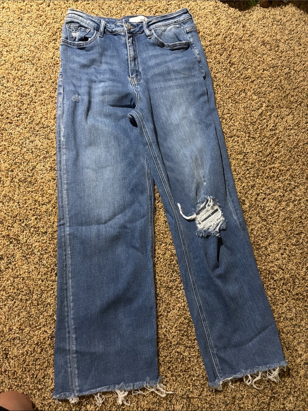 VERVET BY FLYING MONKEY Distressed Medium Blue Wide-Leg Jeans
